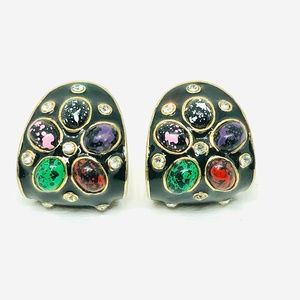 80s Enamel Multi Colored Speckle Clip On Earrings